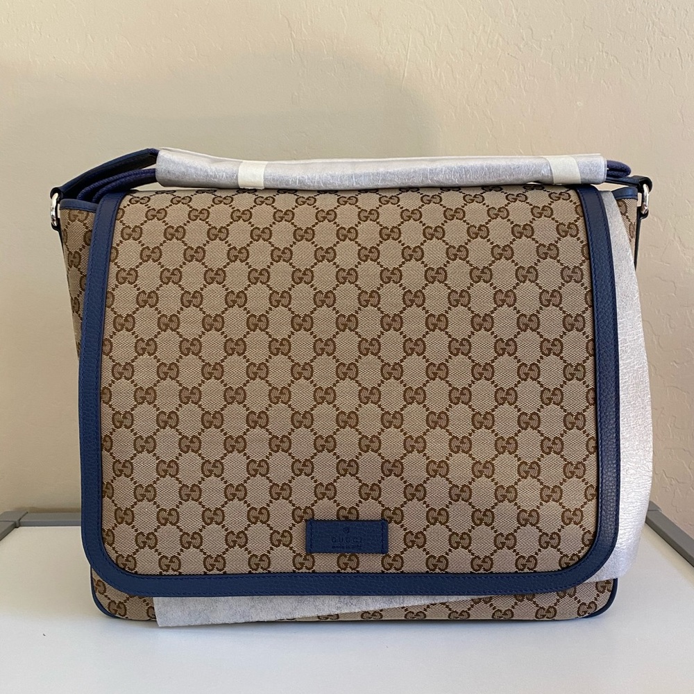 NEW Gucci blue Original Canvas GG Diaper Baby Bag